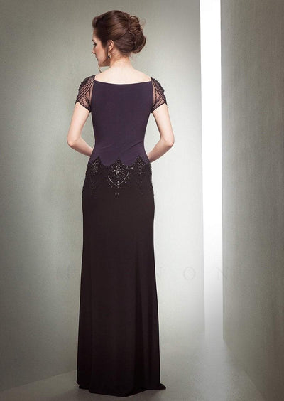 Mignon - Mesh Ornate Two-Toned Sheath Dress VM1411 in Gray and Black
