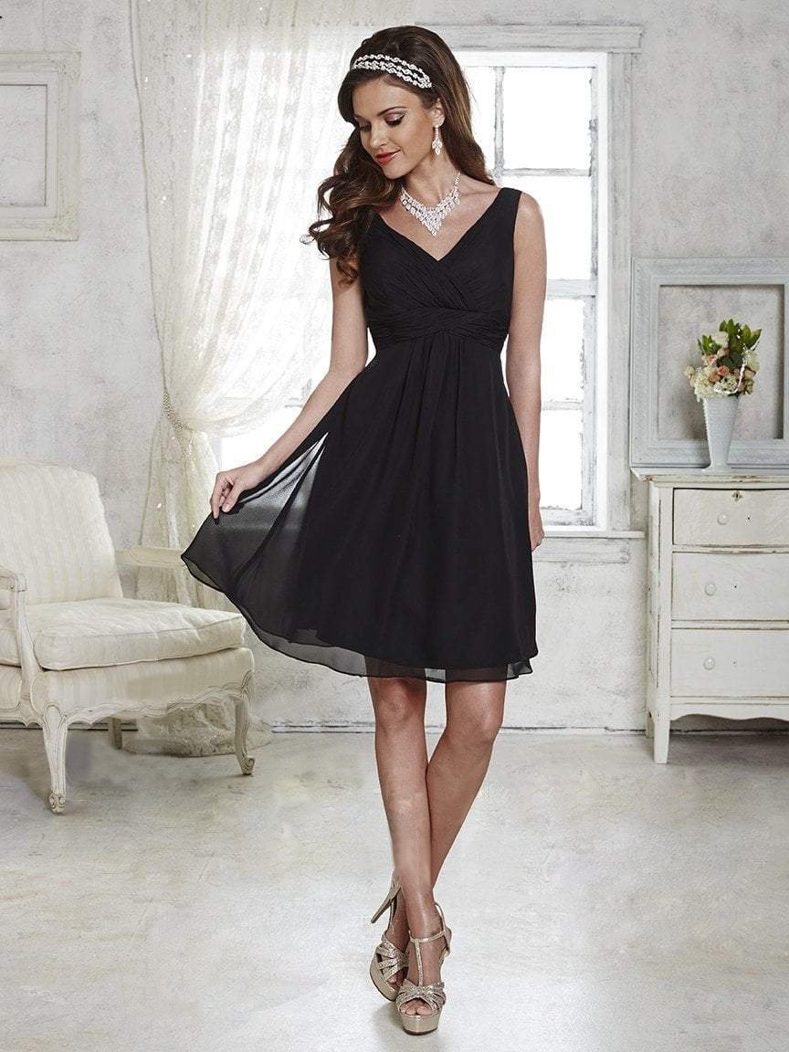 Damas - 52370 Ruched V-neck Chiffon A-line Dress Special Occasion Dress XS / Black