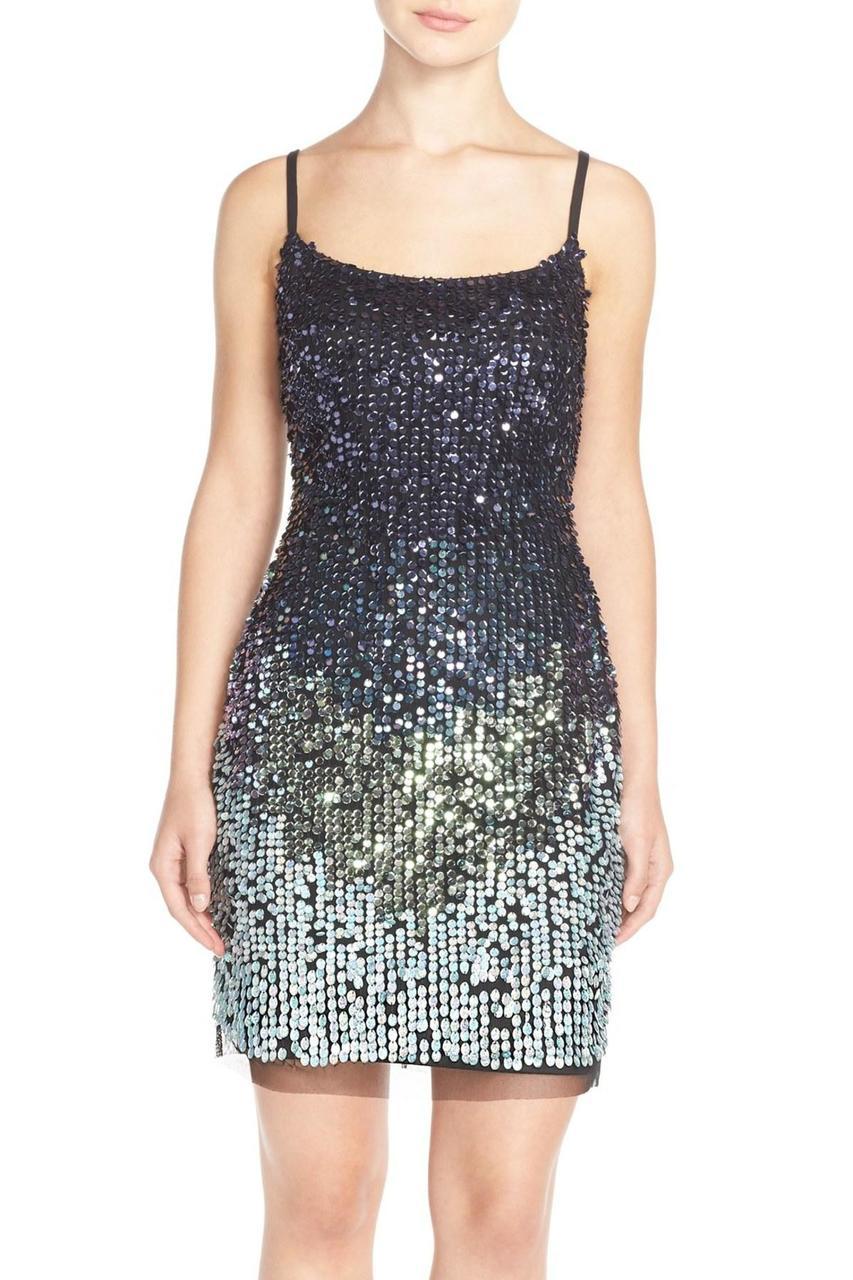 Adrianna Papell - Sequined Scoop Neck Dress 41917150 in Blue and Green