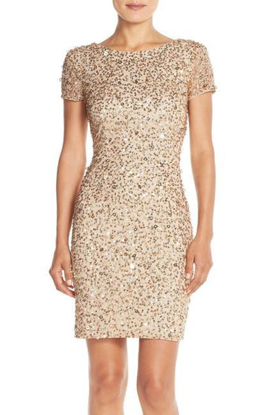 Adrianna Papell - Sequined Mesh Dress 41900220 in Gold