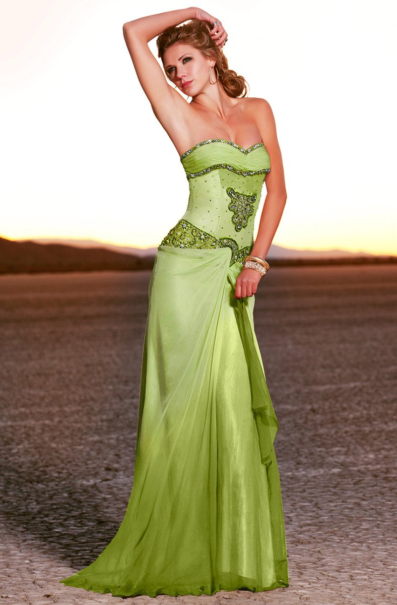 MNM Couture - 5425 Embellished Sweetheart Sheath Dress in Green