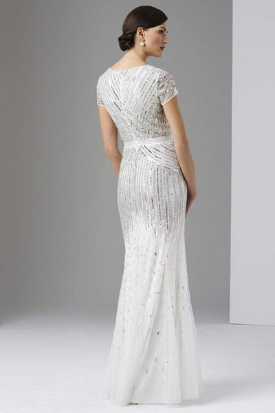 Adrianna Papell - 92868950 Cap Sleeve Sequined Mesh A-Line Gown in White