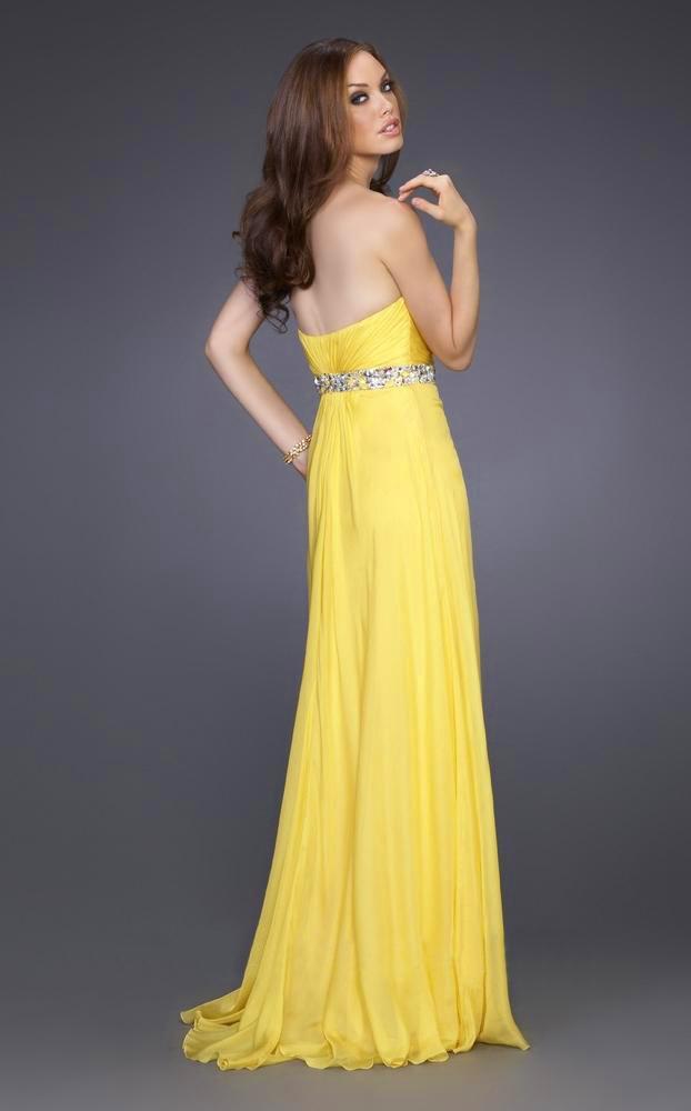 La Femme - 15368 Diamond Embellished Waist Strapless Sweetheart Gown In Yellow