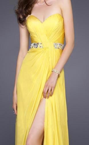 La Femme - 15368 Diamond Embellished Waist Strapless Sweetheart Gown In Yellow