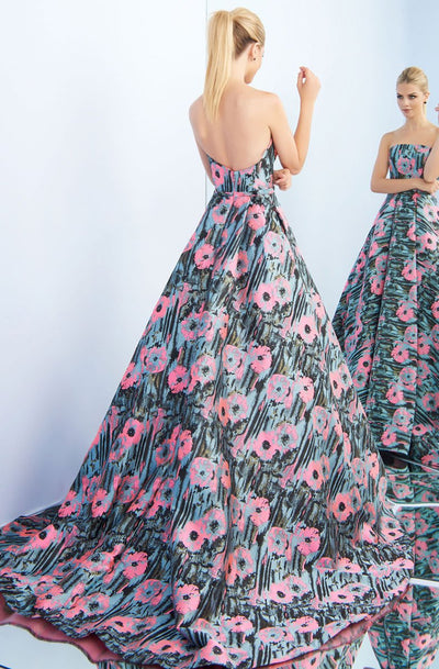 Ieena Duggal - 55213I Strapless Floral Print Evening Gown In Pink