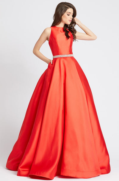 Ieena Duggal - 55237I Sleeveless Crystal Beaded Belt A Line Gown in Red