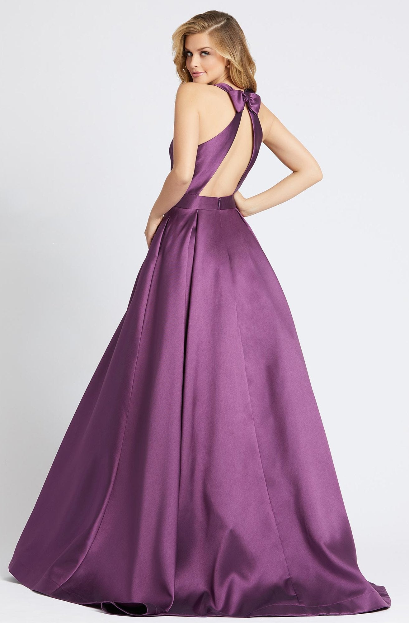 Ieena Duggal - 55241I Bow Accent Cutout Back Sleeveless A-Line Gown in Purple