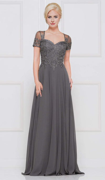 Marsoni by Colors - Short Sleeve Queen Anne Soutache Gown M271  In Gray