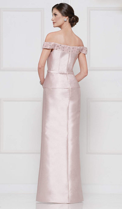 Rina Di Montella - RD2643 Floral Beaded Off Shoulder Peplum Gown In Pink