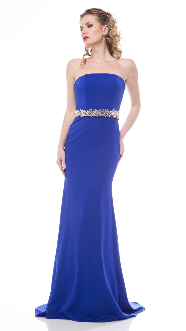 Colors Dress Jewel Adorned Long Sheath Gown 1541 in Blue