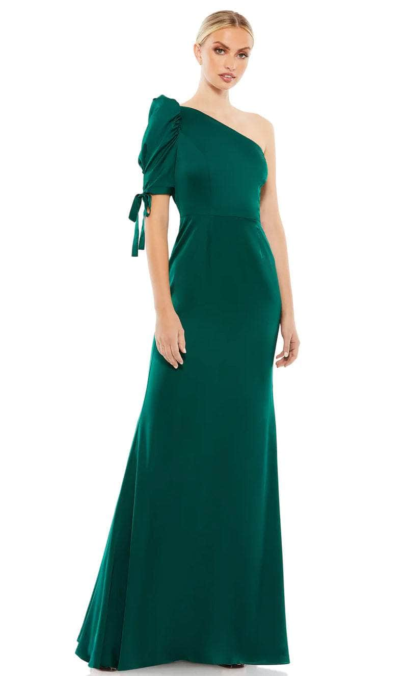 Ieena Duggal 55632 - One Shoulder Sleeve Minimalist Gown Evening Dresses 0 / Empress Green