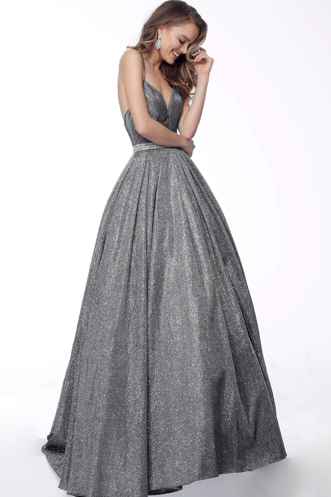 Jovani - 66038 Sweetheart Glittered Ballgown In Gray and Silver