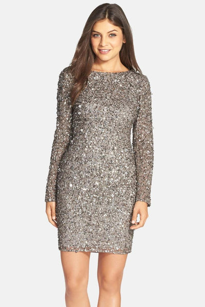 Adrianna Papell - Sequined Mesh Dress 41915670 in Gray