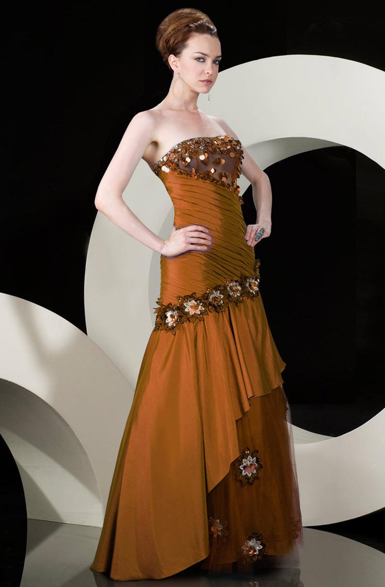 MNM Couture - 5690 Embellished Semi-Sweetheart Dress In Gold