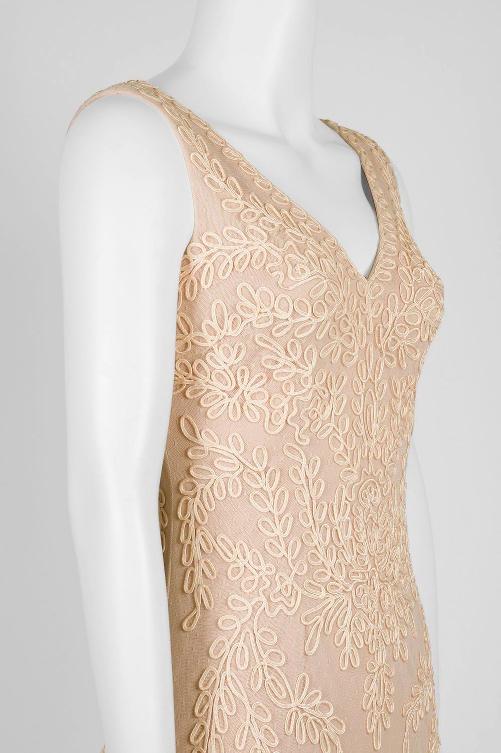 Cachet - 57058K Embroidered Soutache Godet Accented Dress In Neutral