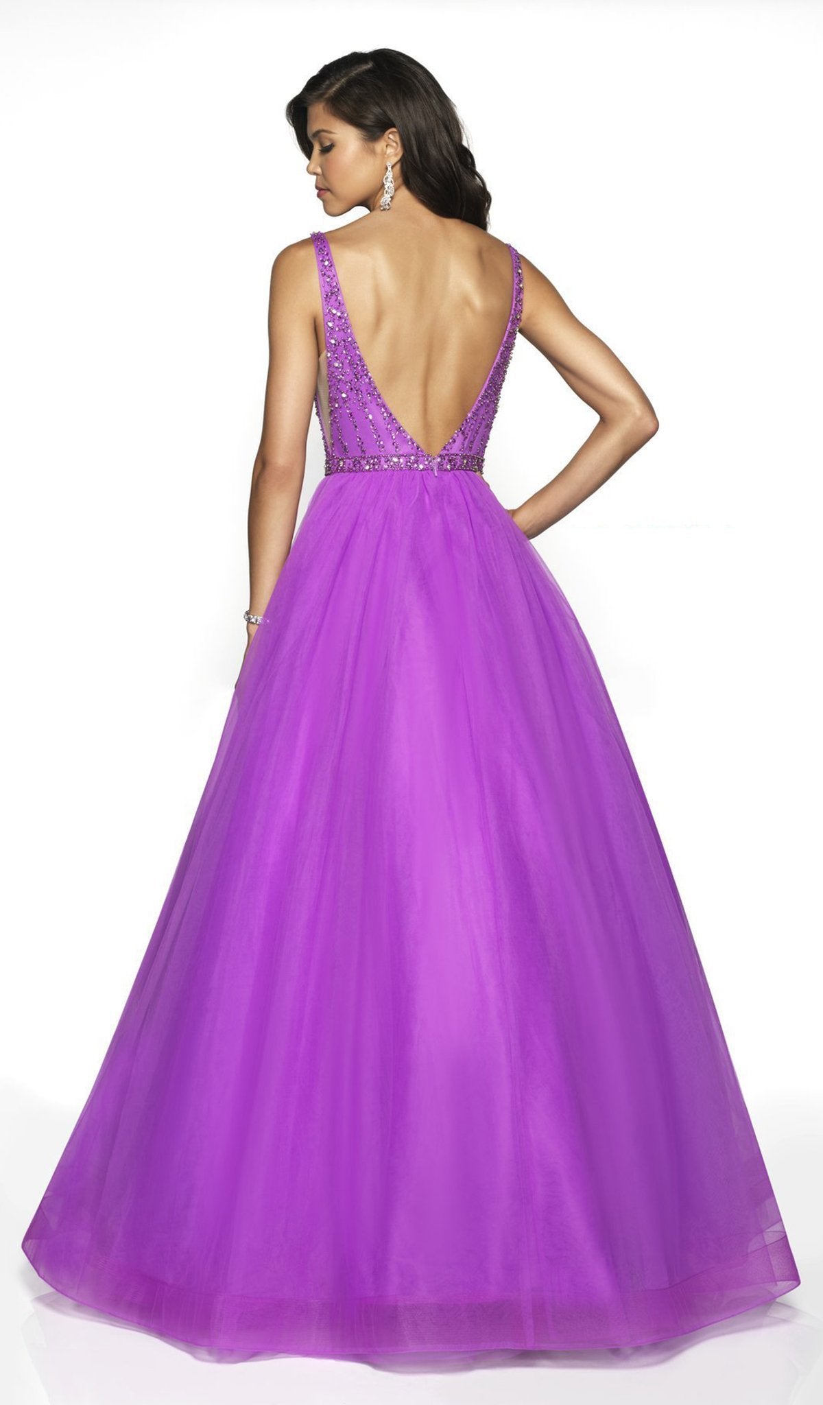 Blush by Alexia Designs - 5707 Beaded Deep V-neck Tulle Ballgown In Purple