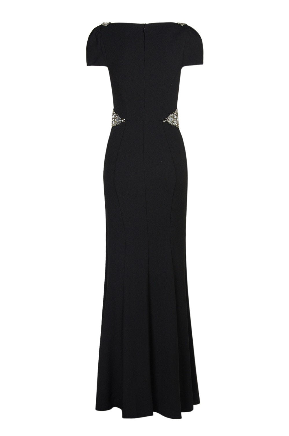 Cachet - 57756 Cap Sleeve Crystal Inset Long Sheath Dress In Black