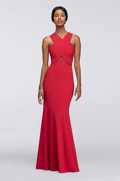 Cachet - 58028 Crossover Bodice Illusion Waist Mermaid Gown In Red
