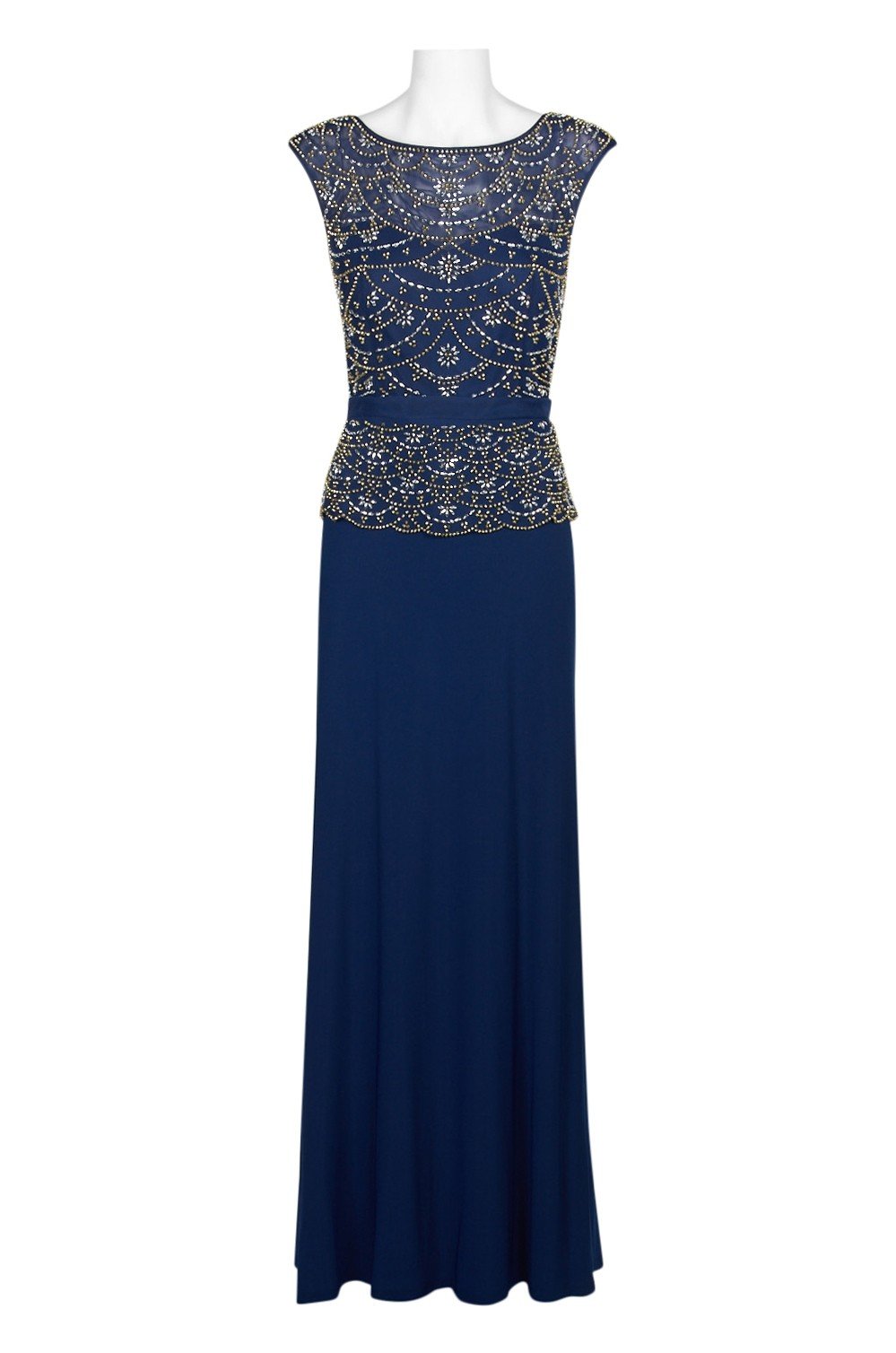 Cachet - 58245 Embellished Bodice Peplum Sheath Gown In Blue and Gold