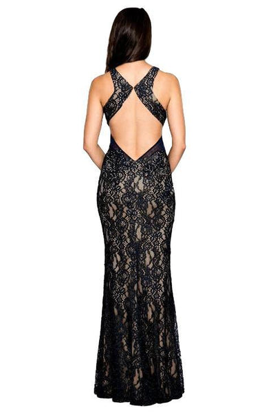 Cachet - Black, Embellished Lace Long Dress 58250Z in Black and Neutral