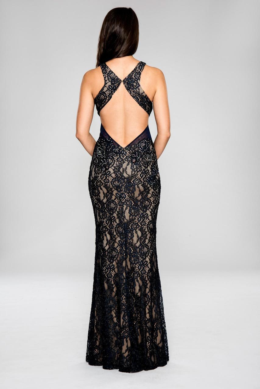 Cachet - Embellished Lace Long Dress 58250Z in Black and Neutral