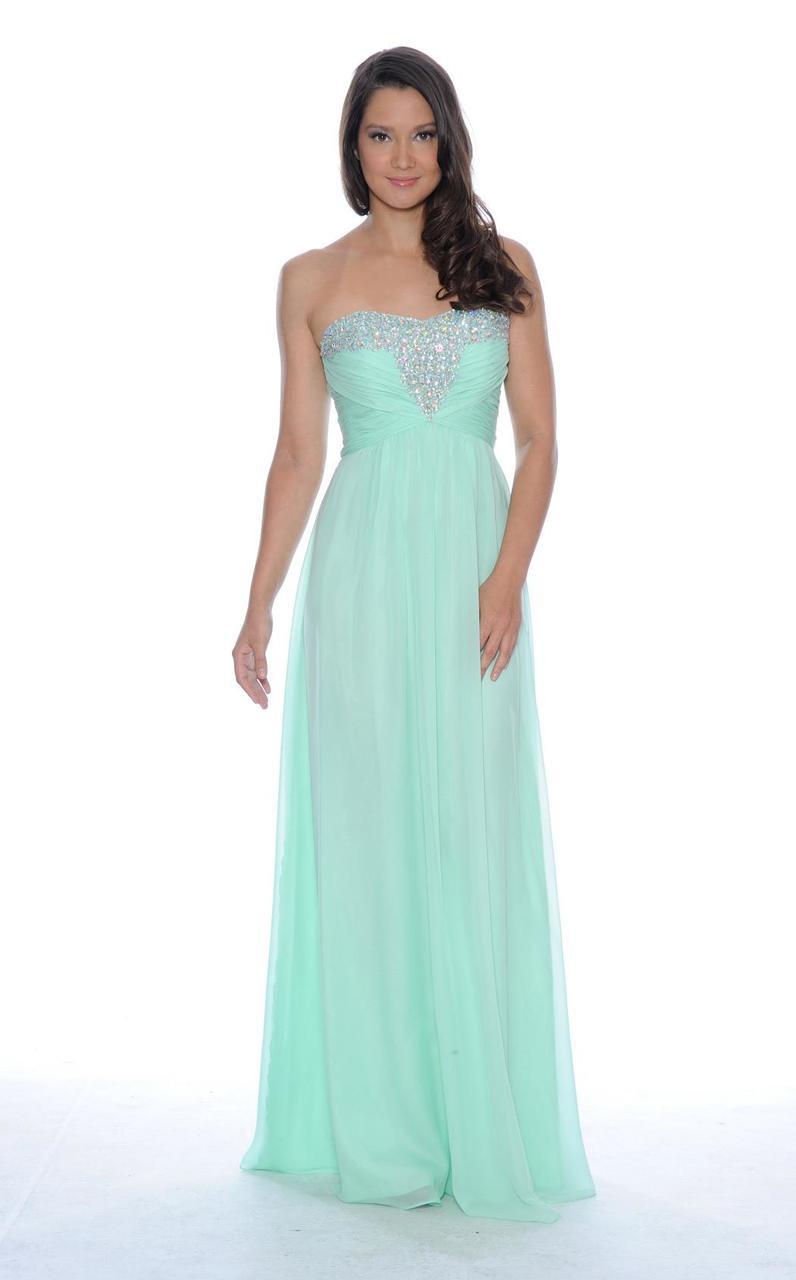 Decode 1.8 - Crystal Stone Embellished Chiffon Gown 182556 in Green