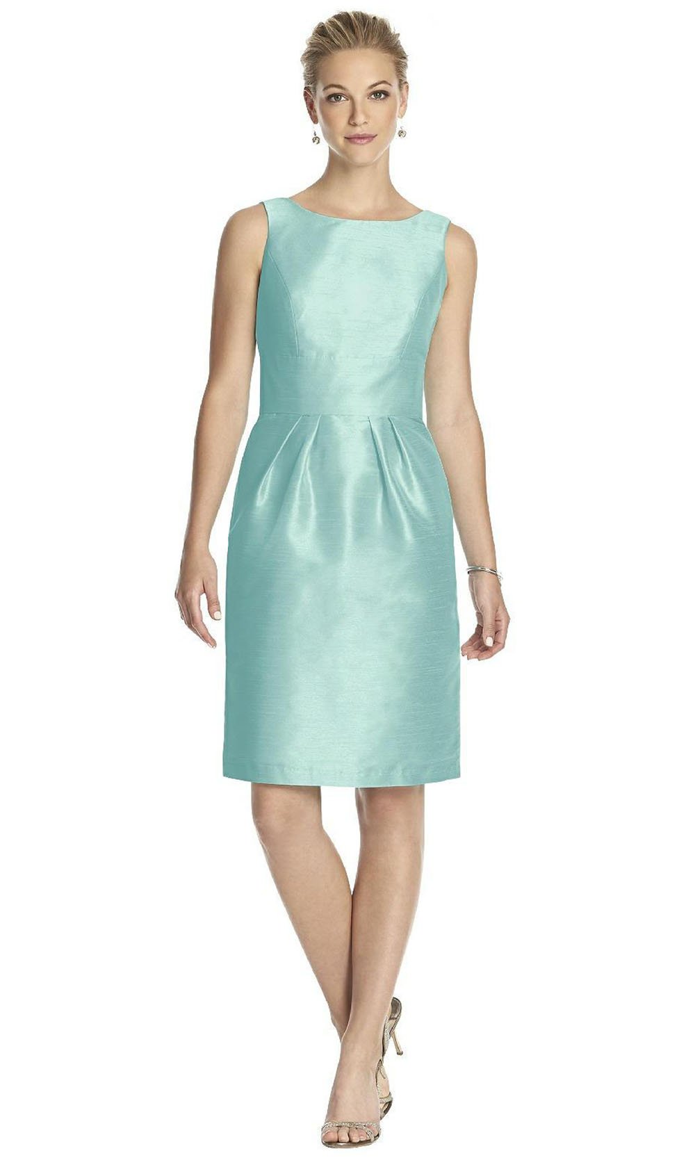 Alfred Sung - Sleeveless Bow Accented Open Back Silk Cocktail Dress D522SC In Blue and Green