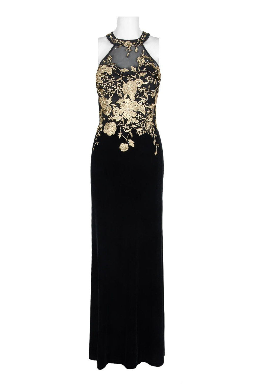 Cachet - Halter Neck Embroidered Mesh Suede Dress 59820SC Cachet - Halter Neck Embroidered Mesh Suede Dress 59820SC