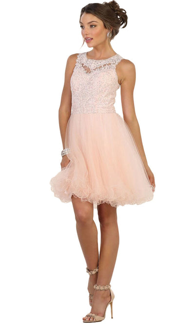 May Queen Embellished Jewel A-line Dress MQ1510 CCSALE 8 / Blush