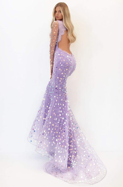 Tarik Ediz - 50698 Illusion Long Sleeve Paillette Ornate Gown Evening Dresses