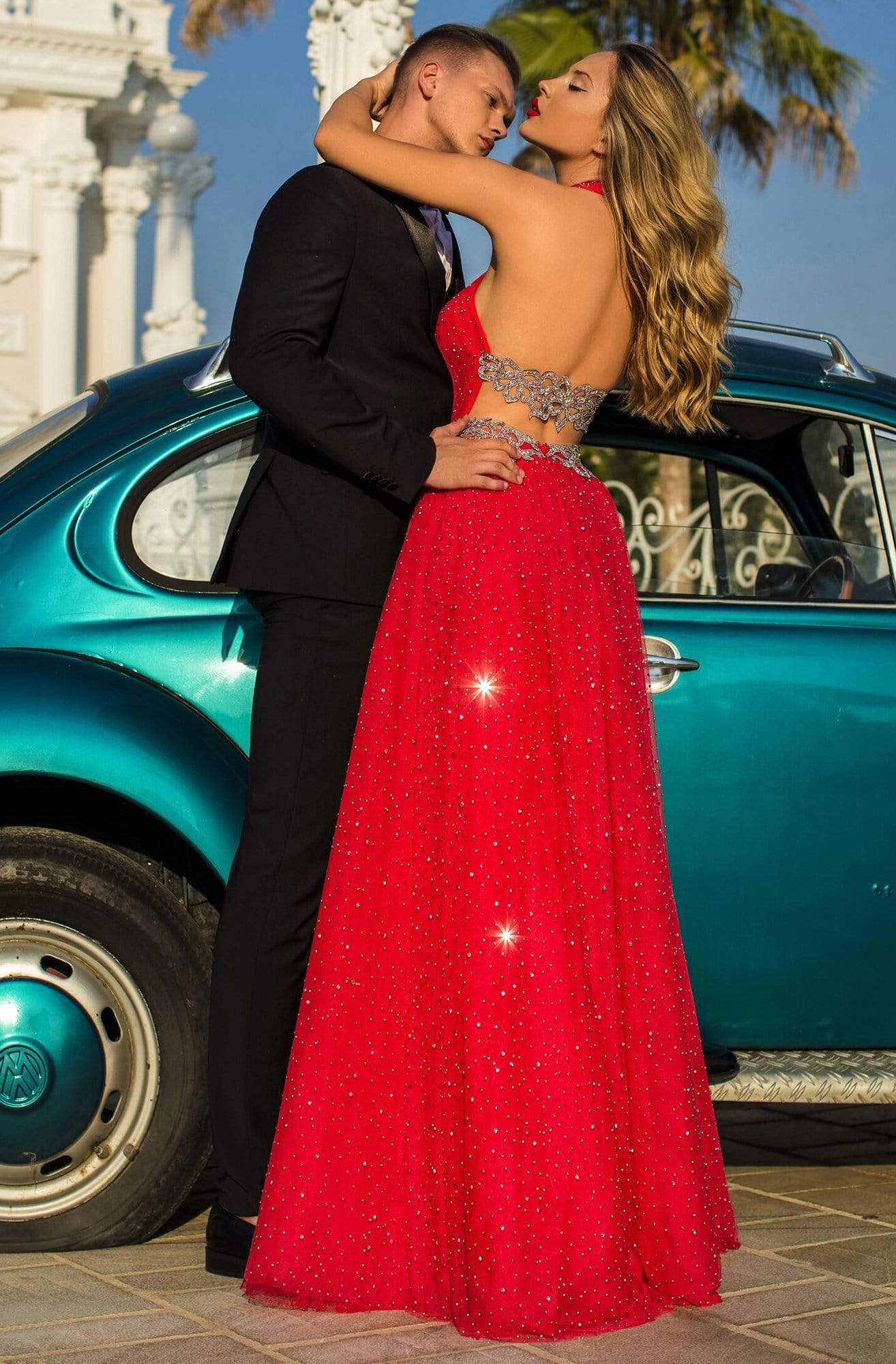 Tarik Ediz - 50710 Embellished Cross Halter A-line Dress Prom Dresses