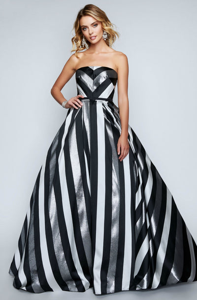 Nina Canacci - 1457 Strapless Stripes Evening Gown In Black and Multi-Color