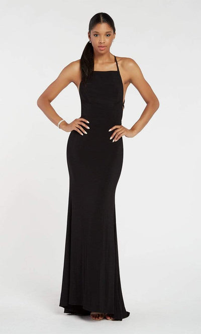 Alyce Paris - 60001 High Lace Up Back Jersey Sheath Gown Evening Dresses 000 / Black