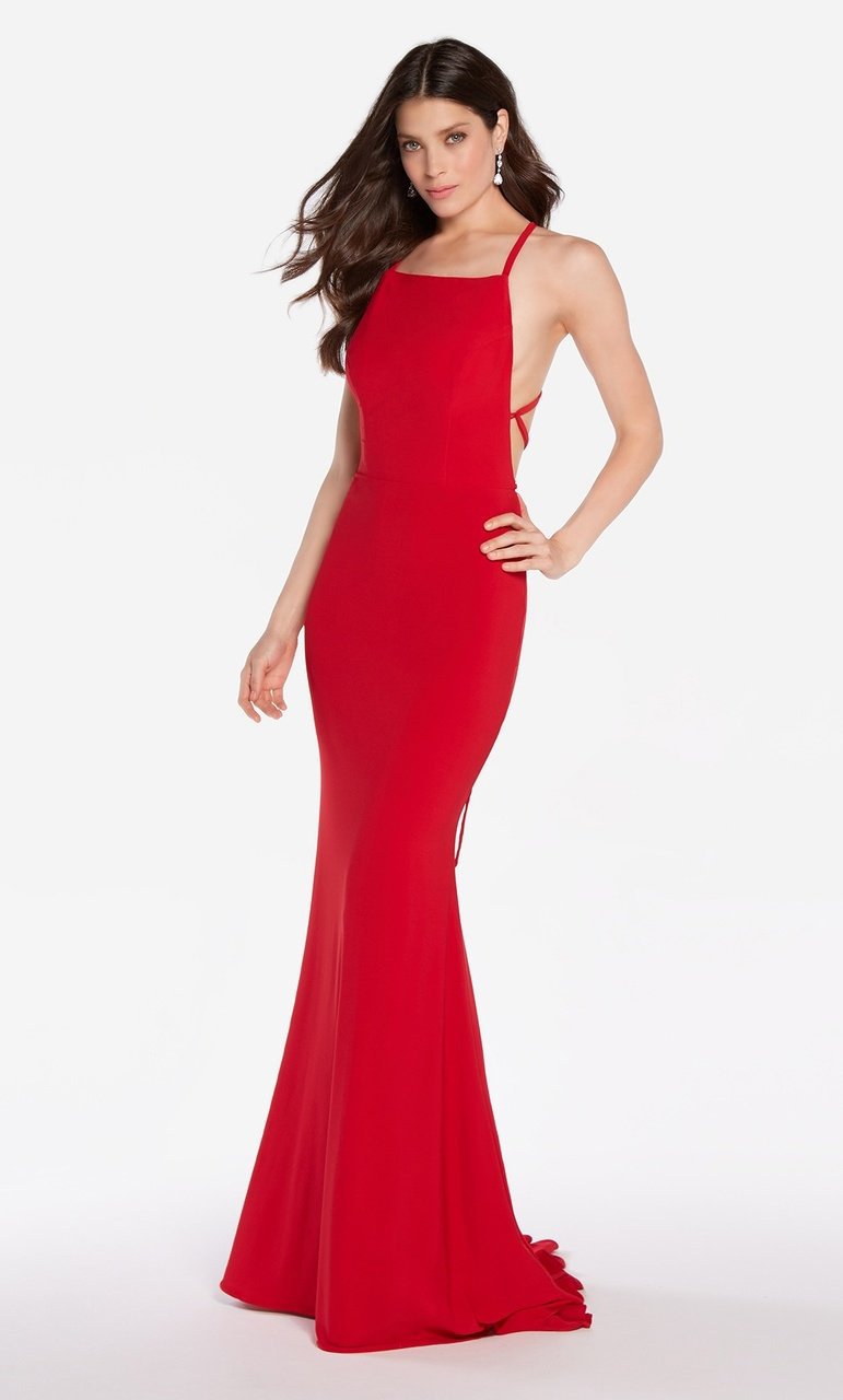 Alyce Paris - 60001 High Lace Up Back Jersey Sheath Gown Evening Dresses 000 / Red