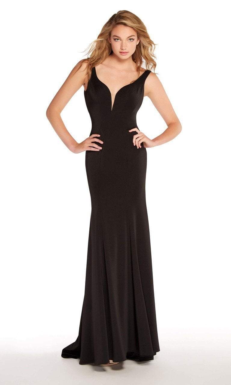 Alyce Paris - 60002 Long Tie Back Cutout Back Sheath Gown in Black