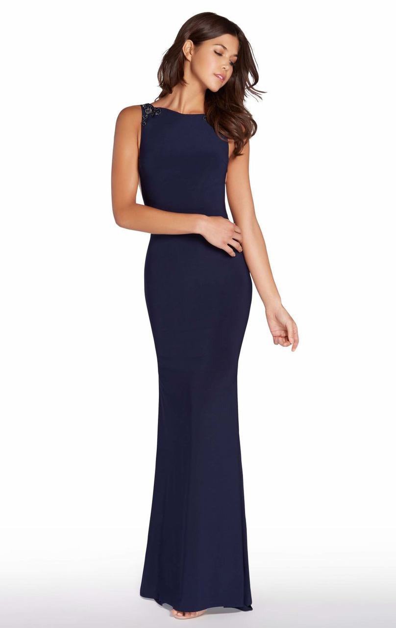 Alyce Paris - 60005 Sleeveless Fitted Bateau Jersey Dress In Blue