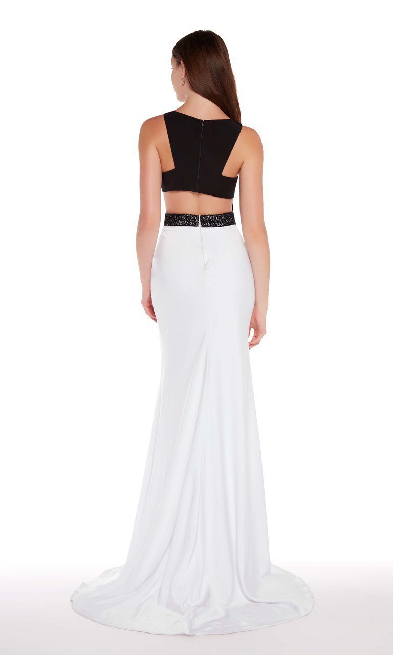 Alyce Paris - 60007 Contrast Bateau Cutout Waist Formal Gown in Black and White