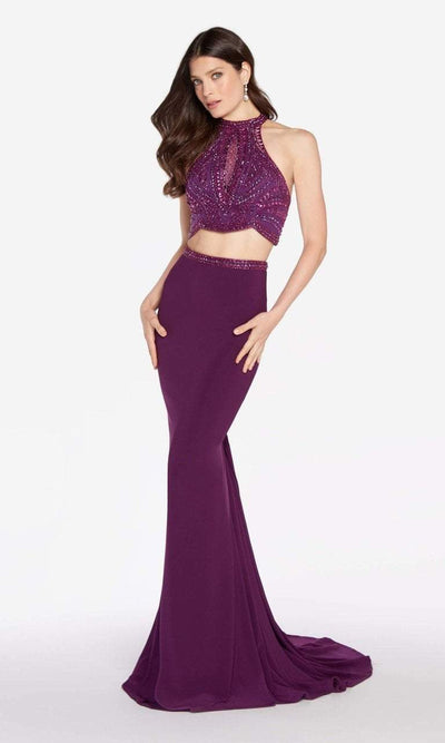 Alyce Paris - 60014 Two-Piece Ornate High Halter Mermaid Gown In Purple