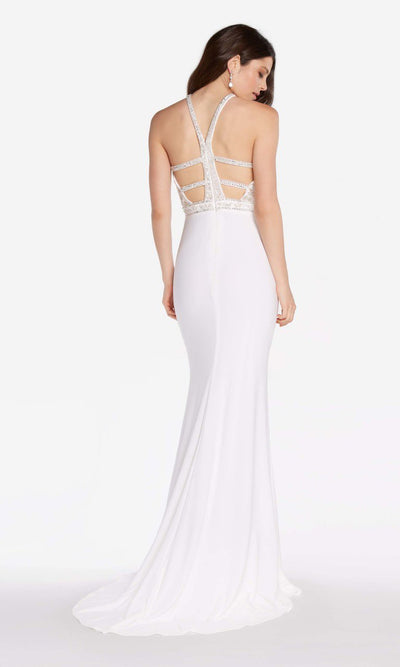 Alyce Paris - 60023 High Halter Floral Beaded Strappy Sheath Gown In White