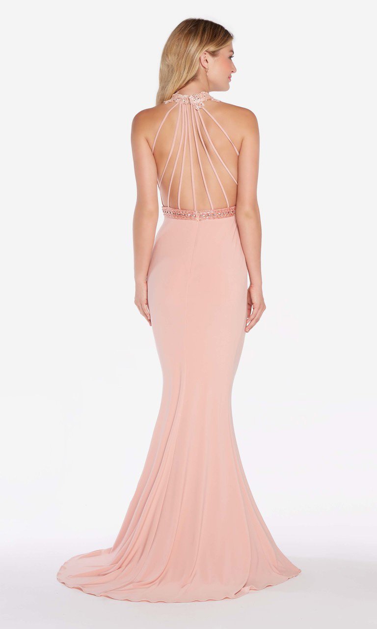 Alyce Paris - 60024 Floral Beaded Illusion High Halter Mermaid Gown In Pink