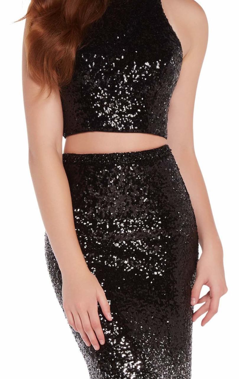 Alyce Paris - 60031 Two Piece Sequined Halter Dress In Black and Silver