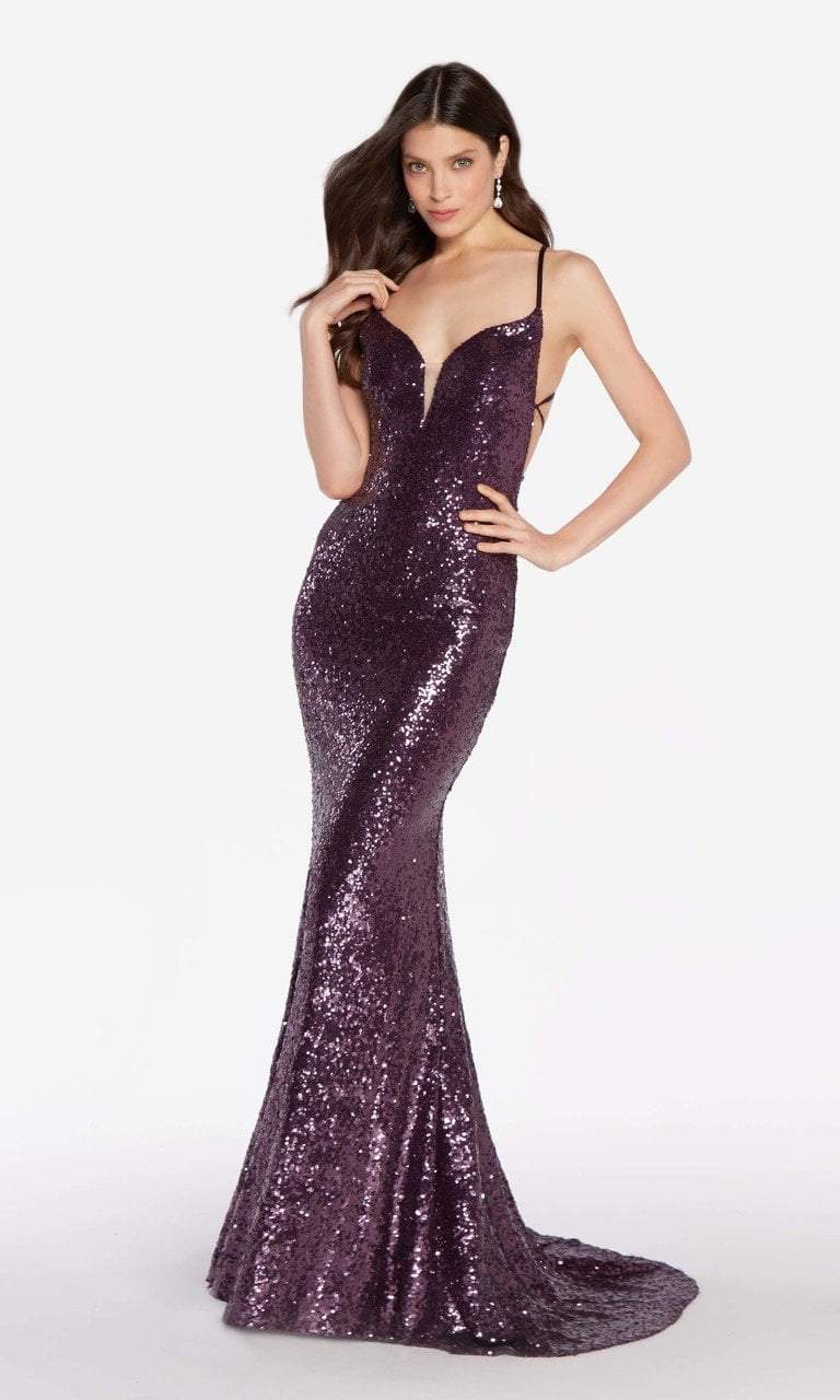 Alyce Paris - 60032 Long Sequined Plunging Sweetheart Gown in Purple