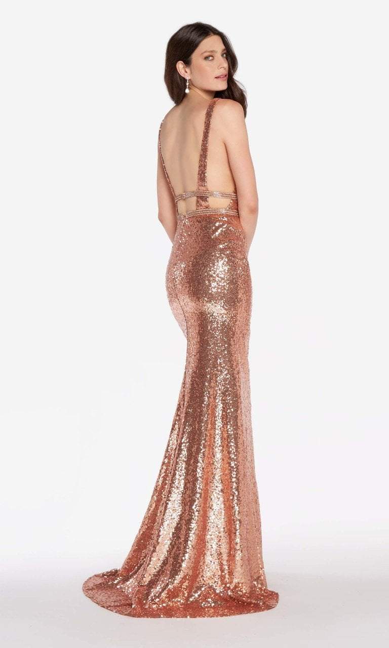 Alyce Paris - 60036 Long Sequined Plunging V-Neck Sheath Gown in Gold