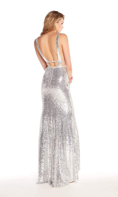Alyce Paris - 60036 Long Sequined Plunging V-Neck Sheath Gown in Silver