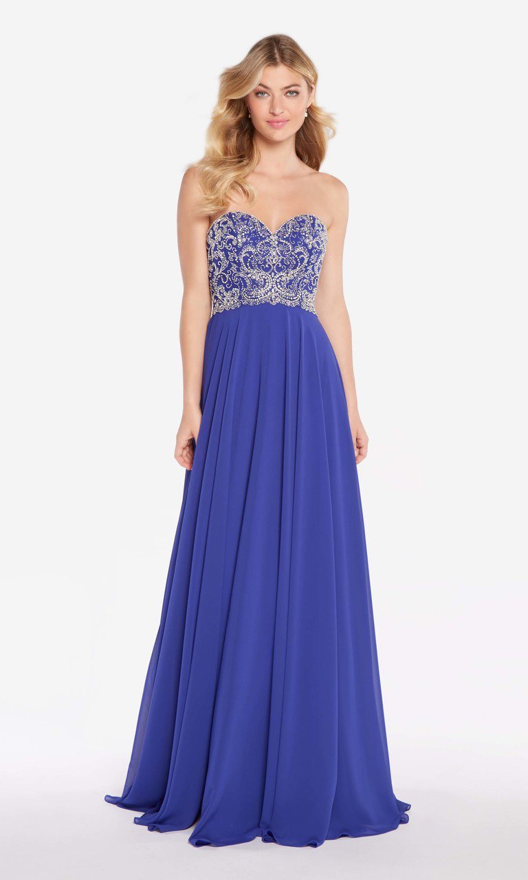 Alyce Paris - 60045 Strapless Sweetheart Crystalline Chiffon Gown In Blue and Silver
