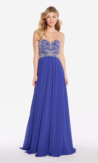Alyce Paris - 60045 Strapless Sweetheart Crystalline Chiffon Gown In Blue and Silver