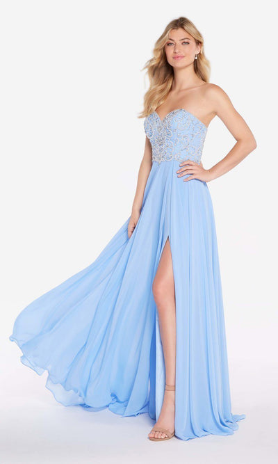 Alyce Paris - 60046 Strapless Sweetheart Beaded Chiffon A-Line Gown In Blue