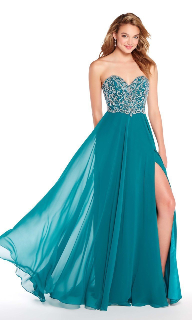 Alyce Paris - 60046 Strapless Sweetheart Beaded Chiffon A-Line Gown In Green