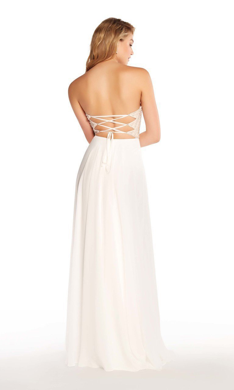 Alyce Paris - 60047 Ornate Strapless Sweetheart Chiffon Gown In White and Neutral