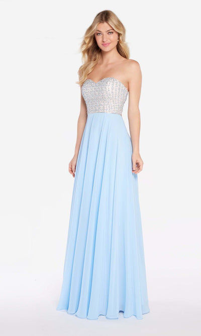 Alyce Paris - 60047 Ornate Strapless Sweetheart Chiffon Gown In Blue